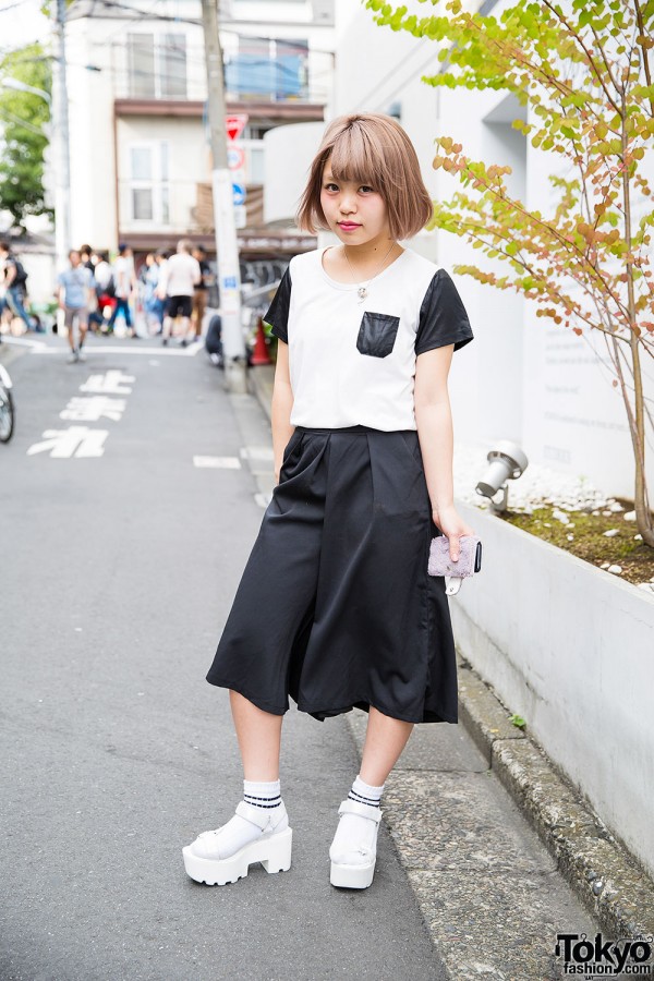 Harajuku Girl in Nadia Wide Leg Pants, Platform Sandals & Socks