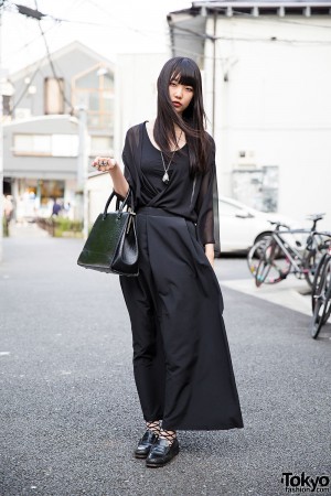 Harajuku Girl in All Black w/ Sheer Top, Maxi Skirt & Monomania ...