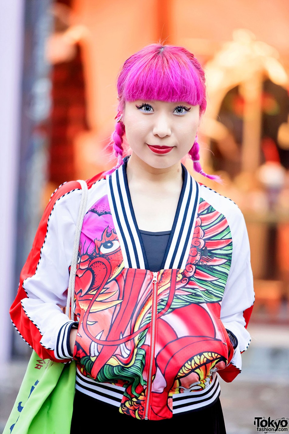 Adidas Dragon Jacket, Pink Hair, Kanji Bag & YRU Platforms in Harajuku ...