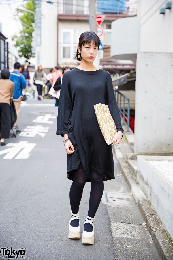 Harajuku Girl in Minimalist Style w/ Black Dress, Mint Designs & Tokyo Bopper