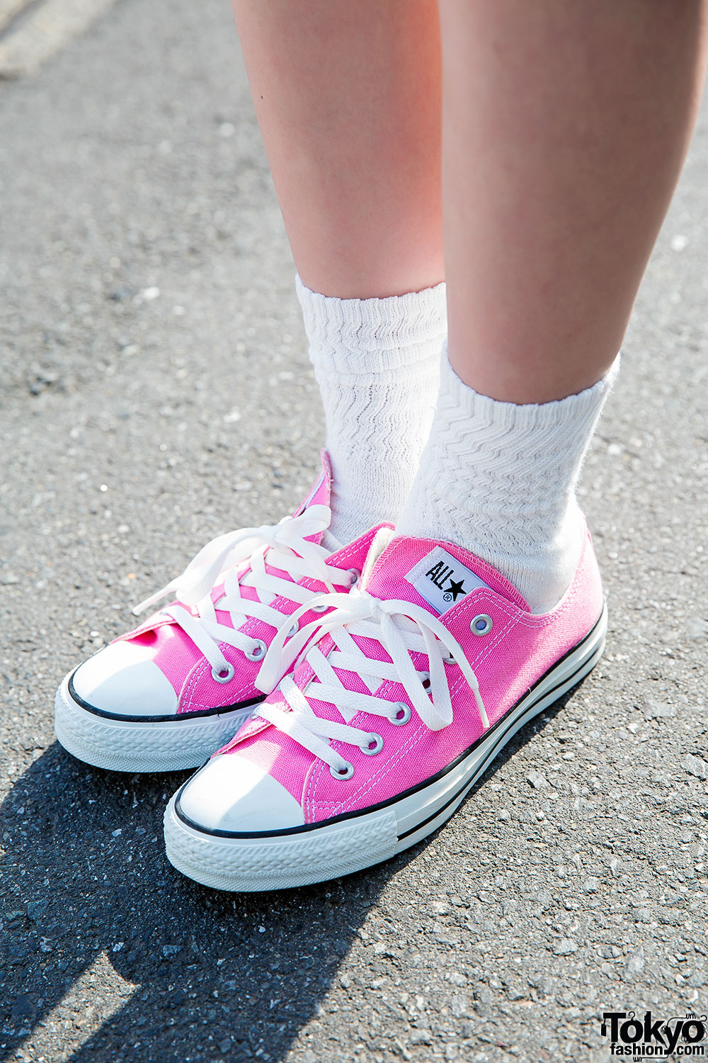 Harajuku Girl in Pink Hat, Corduroy Pinafore & Converse Sneakers