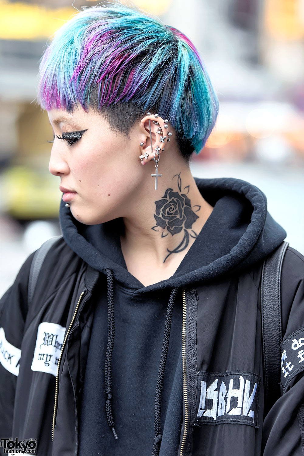Harajuku Girl w/ Bomber Jacket, Neck Tattoo, Colorful Hair 