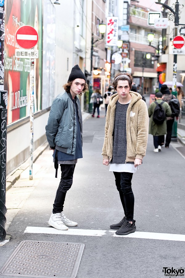Electronic Musician Porter Robinson & Brother in Harajuku in Raf Simons, Yeezy Boosts & Bomber Jacket