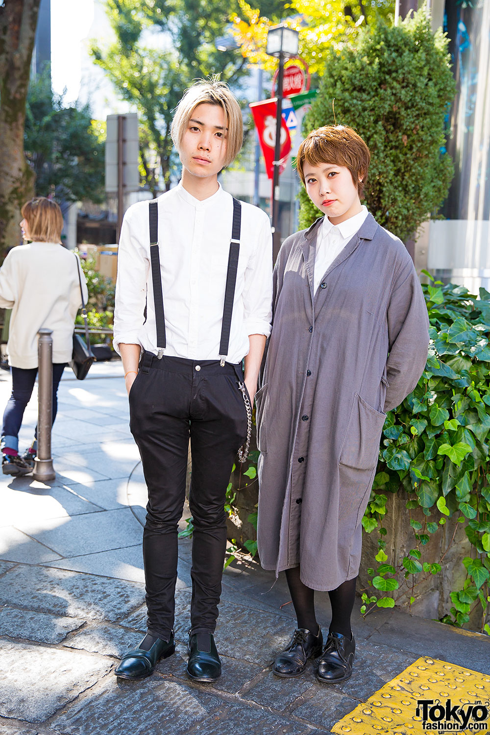 Harajuku Duo in Minimalist Styles w/ Suspenders, Maxi Coat & Oxfords ...