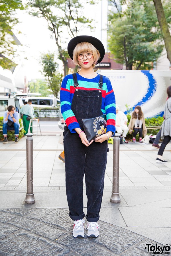 Harajuku Girl in Corduroy Overalls, Colorblock Sweater, Joyrich & New Balance