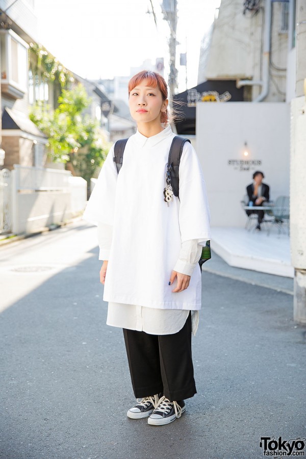 Harajuku Girl in Camber & W Closet w/ Nixon Backpack & Converse Sneakers