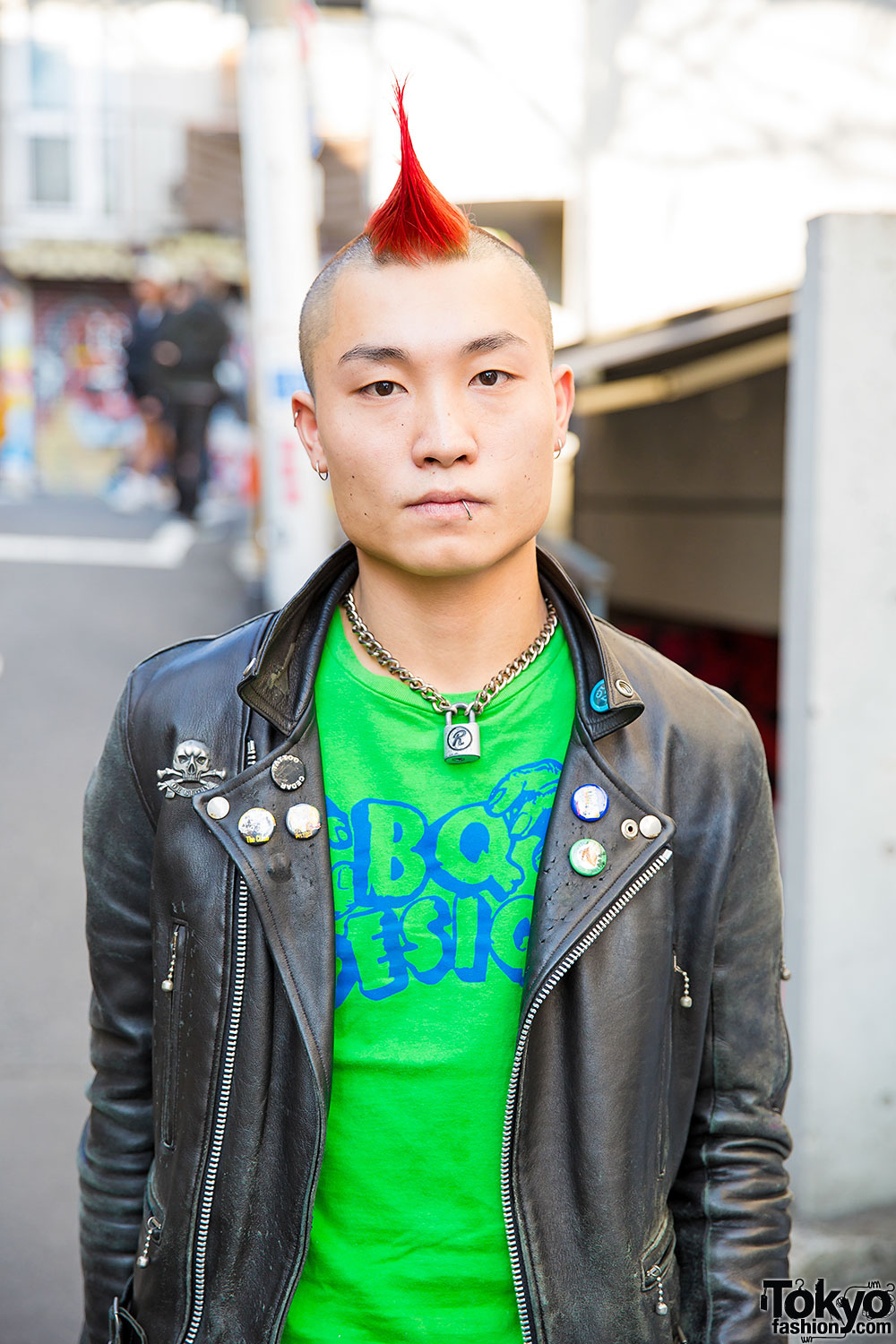 Harajuku Punk w/ Red Mohawk, Leather Jacket, BQ-Design, 666 & Converse