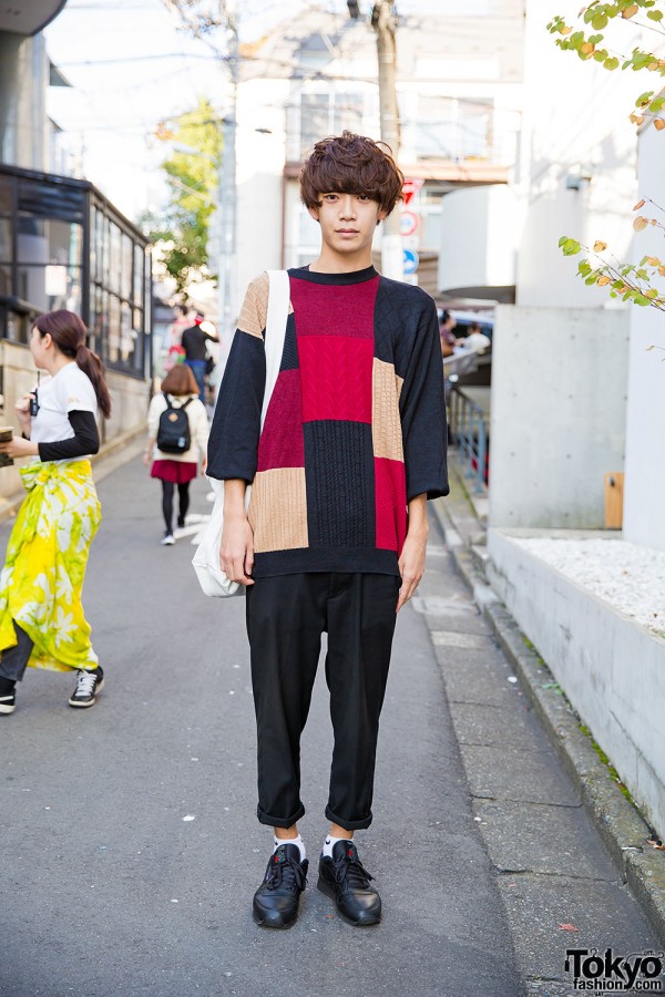 Harajuku Guy w/ Business as Usual Patchwork Sweater & Margaret Howell Bag