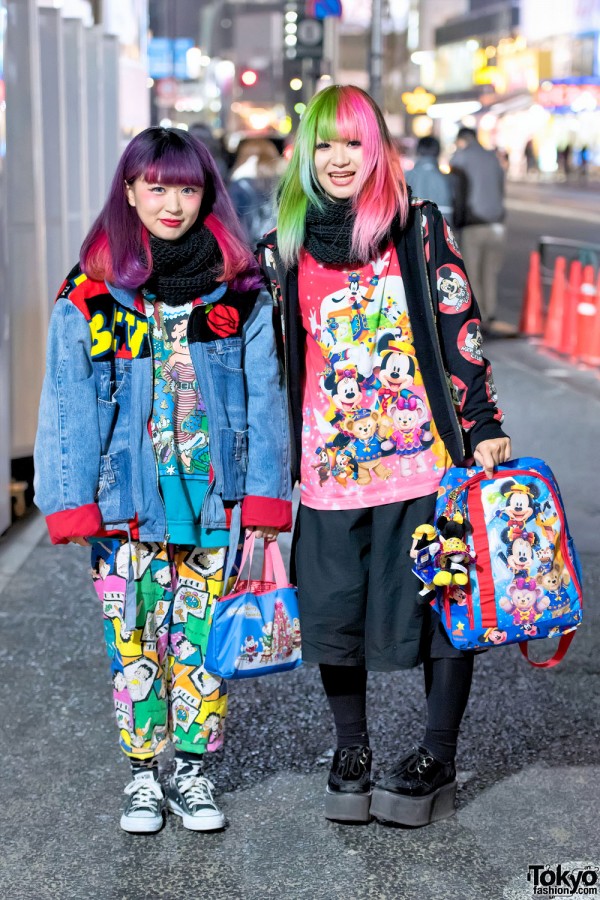 Harajuku Girls in Colorful Street Styles w/ Betty Boop & Mickey Mouse