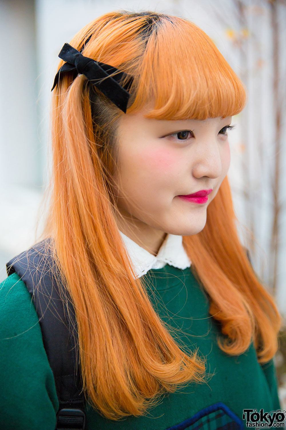 Harajuku Girl  w Orange  Hair  Oversized Sweatshirt Plaid 