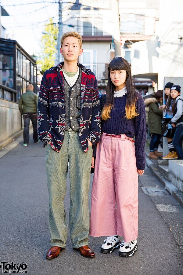 Harajuku Girl w/ Dip Dye Hair & Wide Pants vs Guy in Ralph Lauren & Corduroy Pants