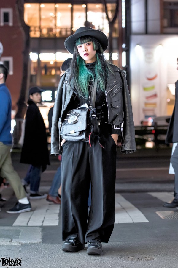 Malicious.X Eyeball Bag, Biker Jacket & Tokyo Bopper Shoes in Harajuku