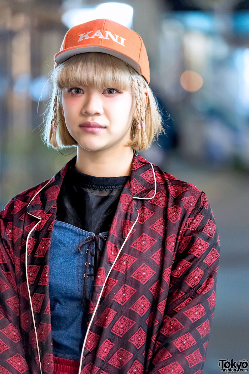 Harajuku Girl in Resale Fashion w/ Red Coat, Velvet Pants & Dr. Martens ...