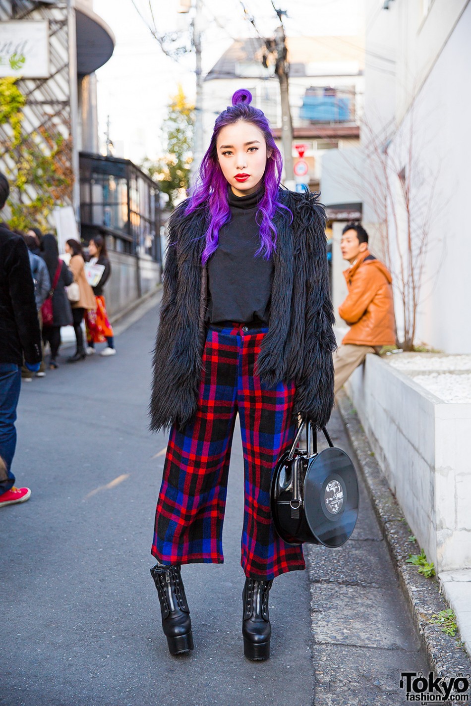 Purple Hair, Fig&Viper Faux Fur Coat, Plaid Pants & G2? Vinyl Record ...