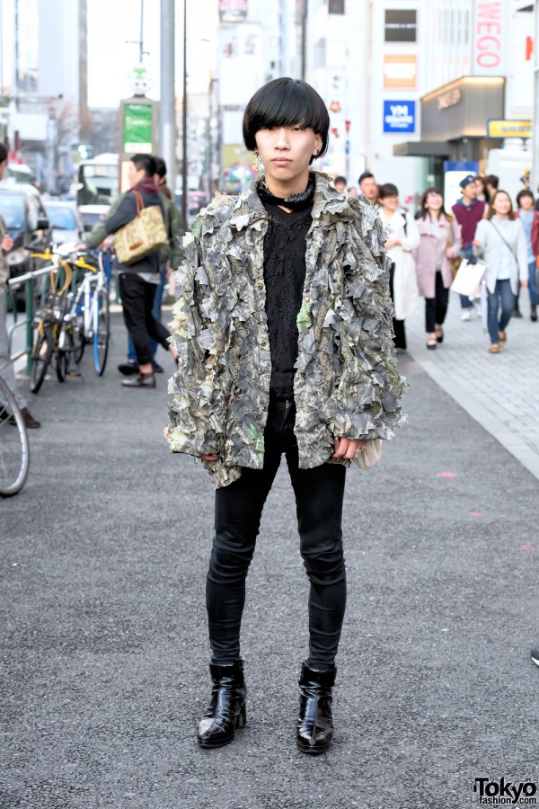 Shredded Camo Jacket, Astrid Andersen & Banal Chic Bizarre Heels in Harajuku