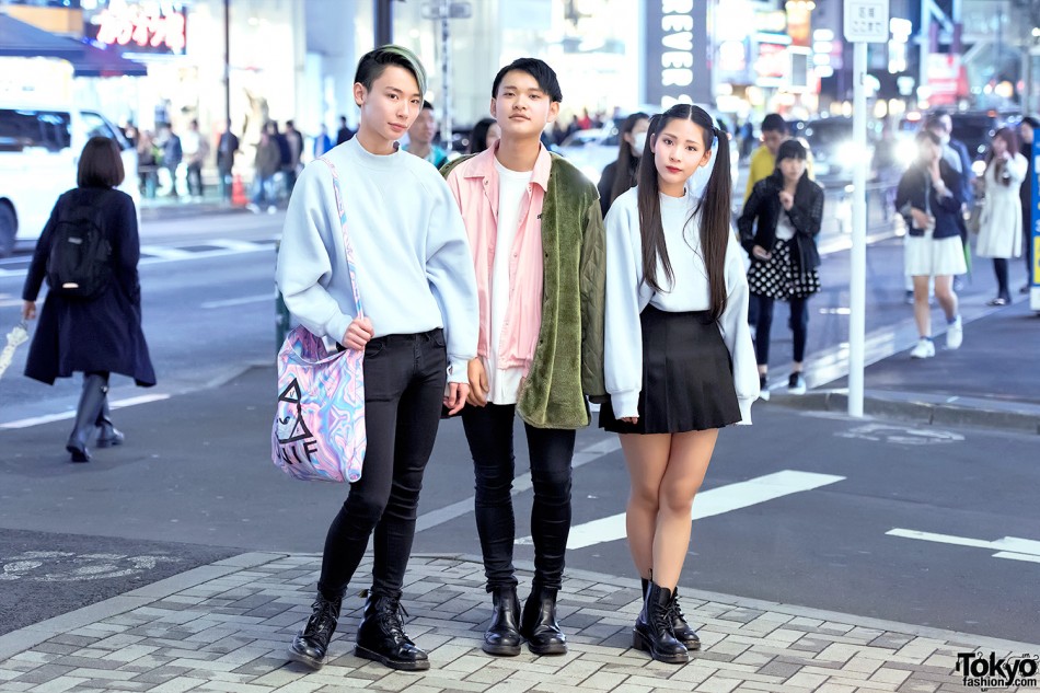 Harajuku Trio in Bubbles Pastel Sweatshirts, Dr. Martens Boots & Stussy ...