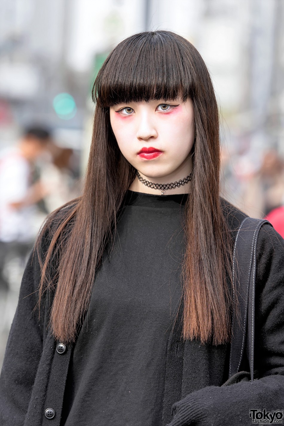 All Black Fashion by Faith Tokyo & Red Eye Makeup in Harajuku – Tokyo ...