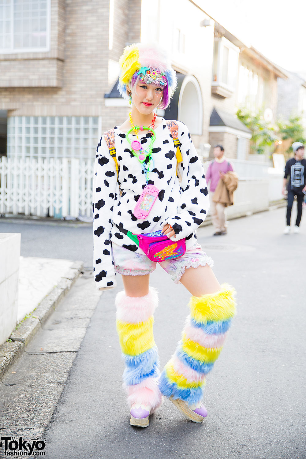 Rikarin in Harajuku w/ Colorful Leg Warmers, Cow Print & 6%DOKIDOKI – Tokyo  Fashion