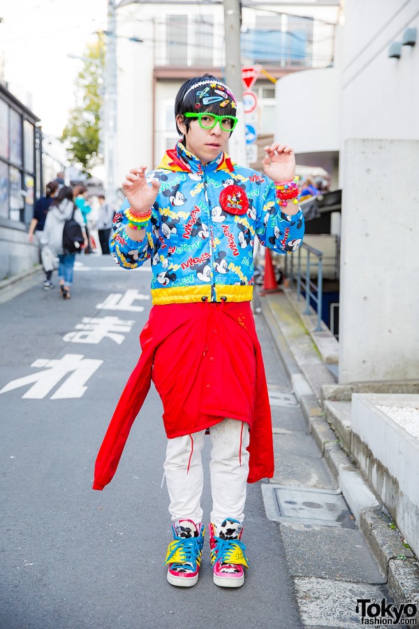Harajuku Decora Guy in Mickey Mouse Jacket, Claire’s Kawaii Accessories & Jeremy Scott Winged Sneakers