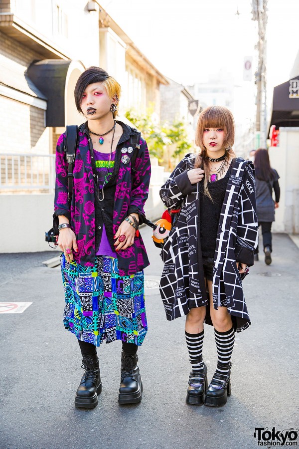 Dark Harajuku Styles w/ Body Piercings, Barokue Brain Rings & Demonia Boots