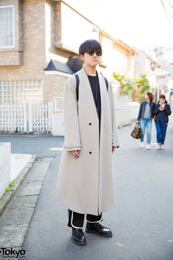 Minimalist Harajuku Style in Edwina Hoerl Maxi Coat, Sasquatchfabrix, Dr. Martens Loafers