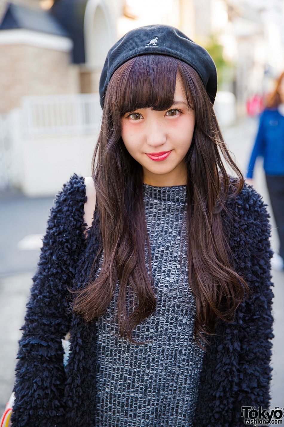 Harajuku Girl in Matching Knit Top & Knit Pants, Kangol Beret & Adidas ...