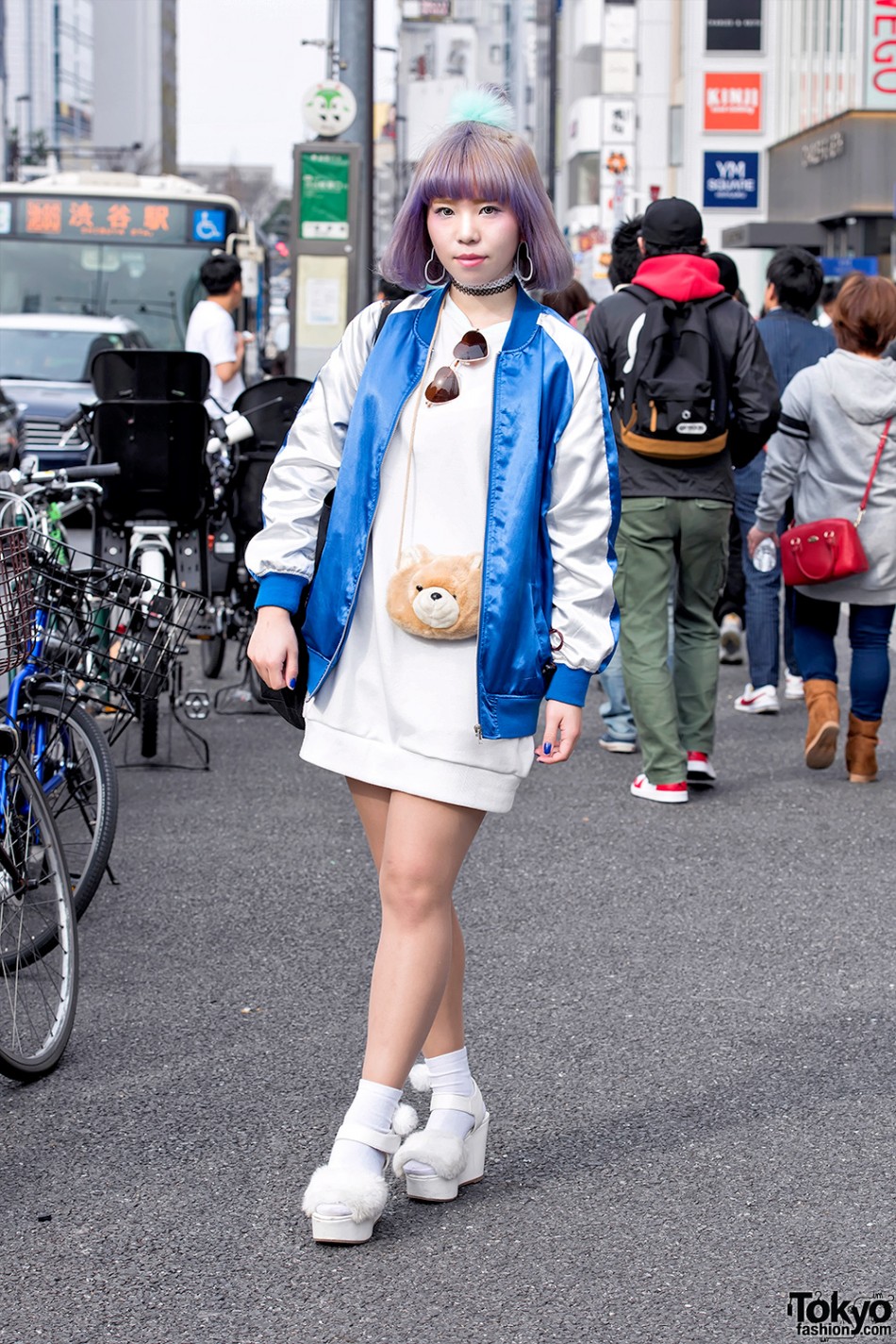 Pastel Bob Hairstyle, Sukajan, Sweatshirt Dress & Bear Pouch in ...