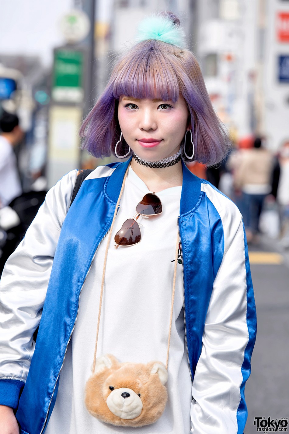 Pastel Bob Hairstyle, Sukajan, Sweatshirt Dress & Bear Pouch in ...