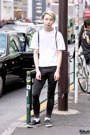 Yoshiaki in Harajuku w/ Green Hair, YRU Shoes, UNIF bag & UNIQLO Skinny ...