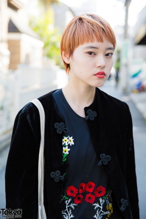 Harajuku Girl in Velvet Jacket, Akira Naka Embroidered Top & Camper ...