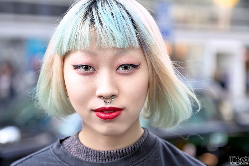 No Doubt T-Shirt, Pink Satin Pants & Septum Ring in Harajuku – Tokyo ...