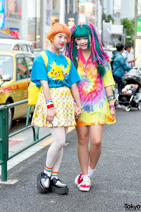 Harajuku Girls w/ Colorful Hair in Pokemon Fashion & Tie ...