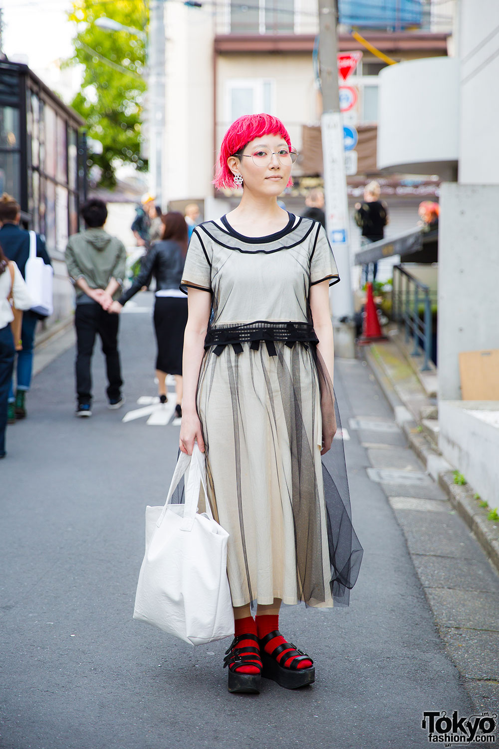 Harajuku Designer w/ Pink Hair in Tricot Comme des Garcons Dress, Zucca ...