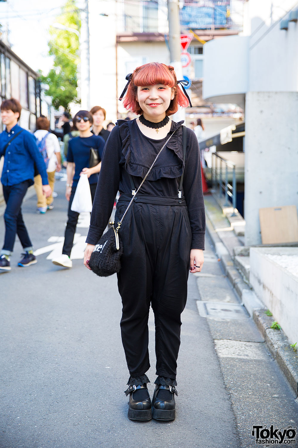 Harajuku Girl in Black Overalls, WEGO Mary-Janes, Lace Choker & [me ...