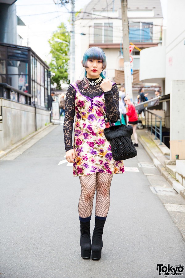 Harajuku Girl in Texture, Lace, and Print Vintage Fashion, Michel Klein, and Vintage Accessories