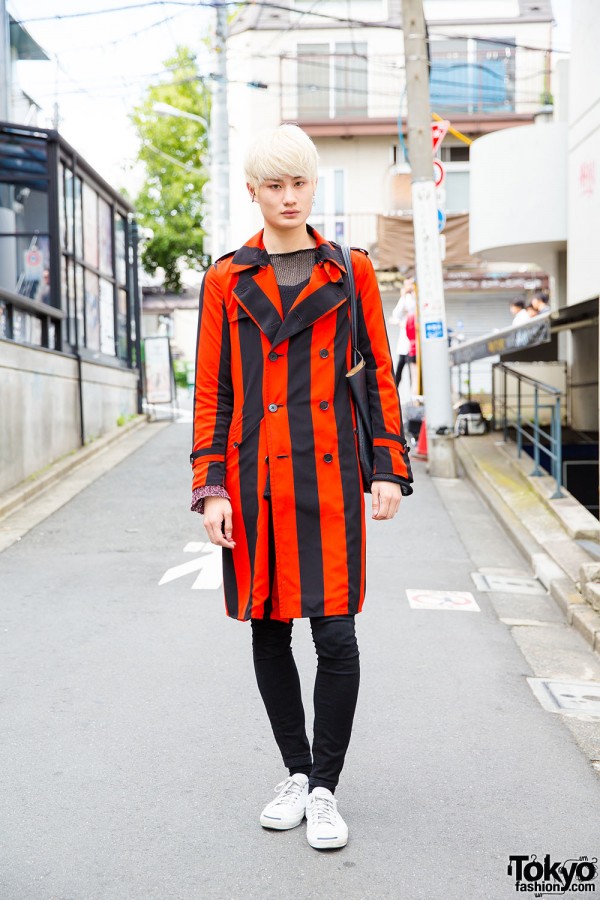 Platinum Blonde Harajuku Guy in Red and Black Fashion with Sulvam, Christian Dada, Little Big, Converse and Dior