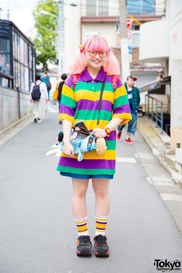 Pink-Haired Harajuku Girl in Kawaii and Vintage Fashion with Pa$$le, 6%DokiDoki & Adidas