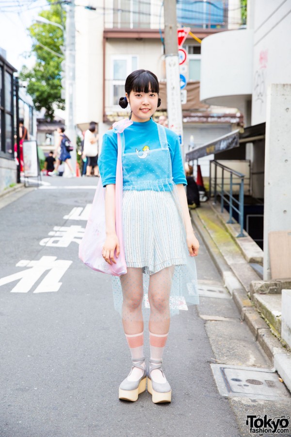 Harajuku Girl in Sheer Dress Over Pin Nap Fashion & Tokyo Bopper Shoes