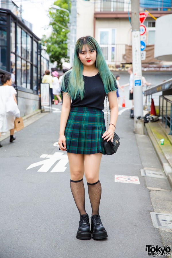 Green-Haired Harajuku Girl in Pleated Plaid Skirt, Never Mind The XU & Chanel