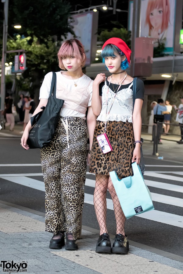 Harajuku Girls w/ Pink & Blue Hair in Animal Print & Camisoles Over Shirts