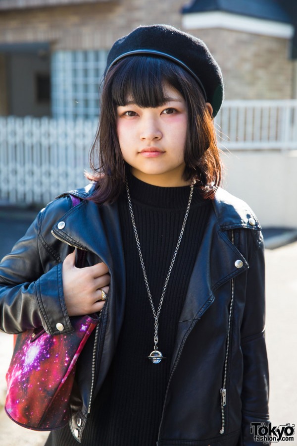 Harajuku Girl in Leather Jacket & Pleated Skirt w/ H&M, Uniqlo ...
