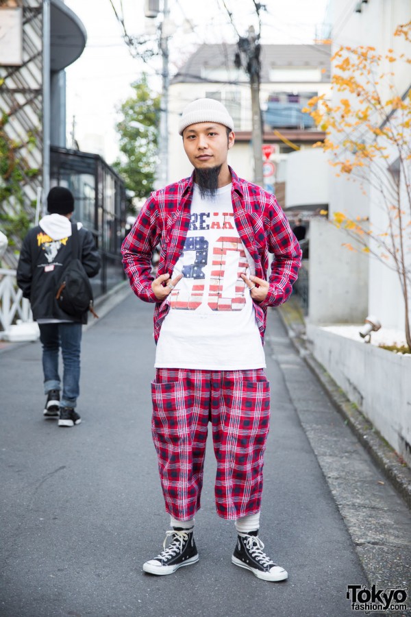 Harajuku Guy in Plaid Street Style by South2 West8 & Converse Sneakers