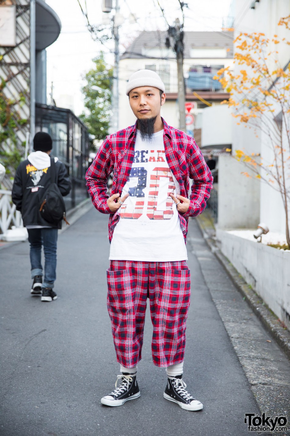 Harajuku Guy In Plaid Street Style By South2 West8 & Converse Sneakers 