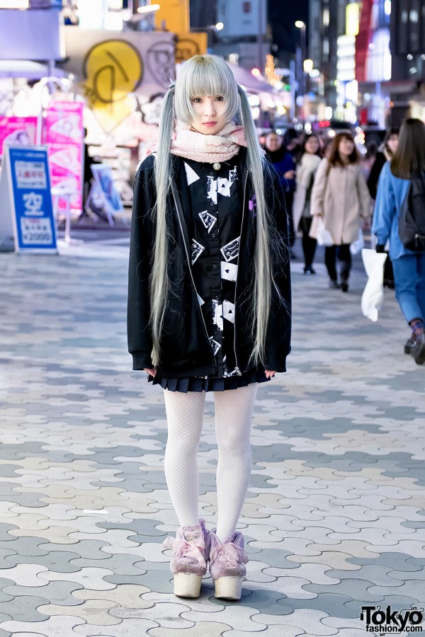 Harajuku Girl in Pastel Twintails w/ Hoodie, Pleated Skirt, Randoseru & Swankiss Shoes