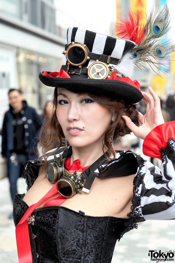 Japanese Dancer in Harajuku Steampunk Street Style & Giant Clock Bag ...