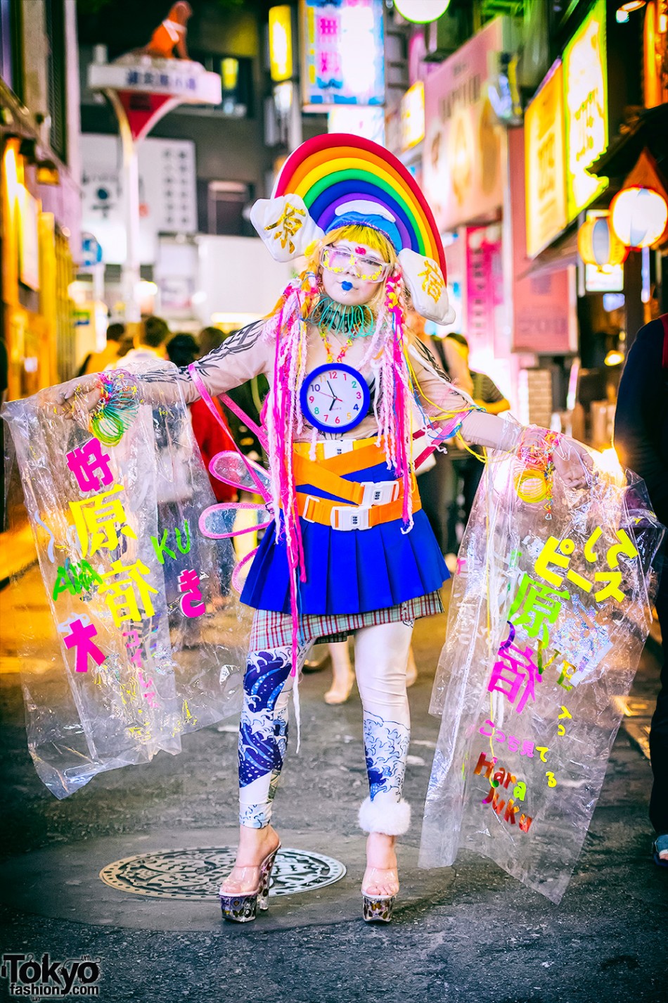 Harajuku Girl Wearing Colorful Handmade & Remake Fashion On The Street