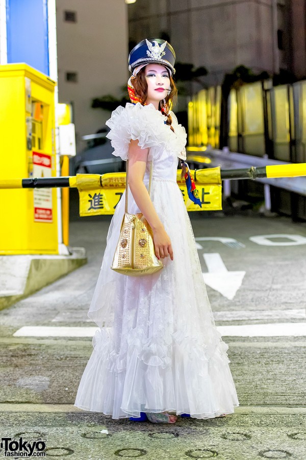 White Vintage Maxi Dress From Rosy Baroque & Nude Trump Tokyo Bag