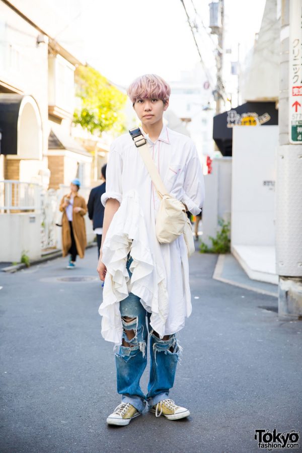 Pink-Haired Harajuku Guy in Casual Street Style w/ Cathy & Who What