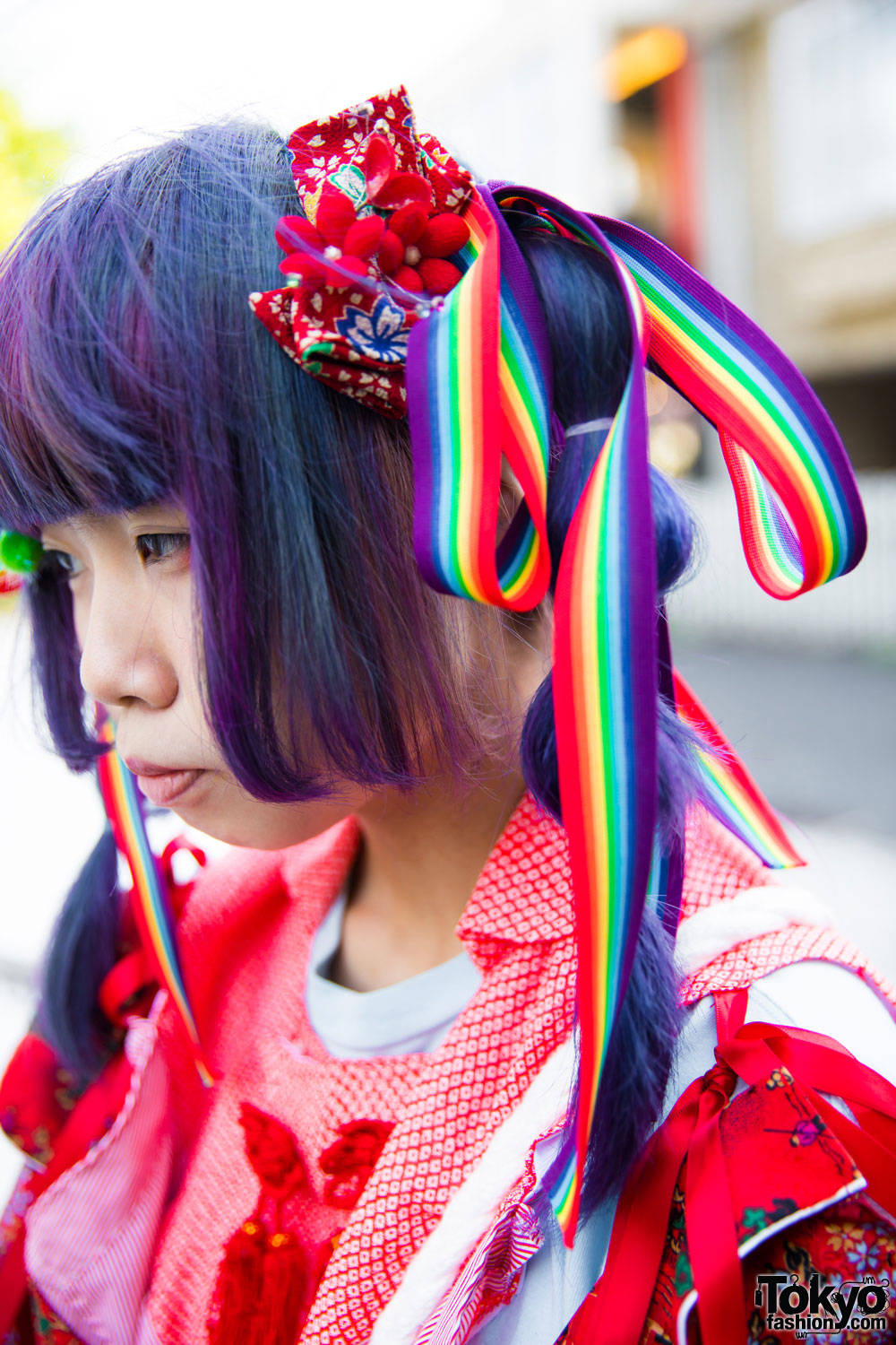 Harajuku Girl in Kawaii Remake Kimono w/ Purple Twin Tails, Rainbows, Cute ...