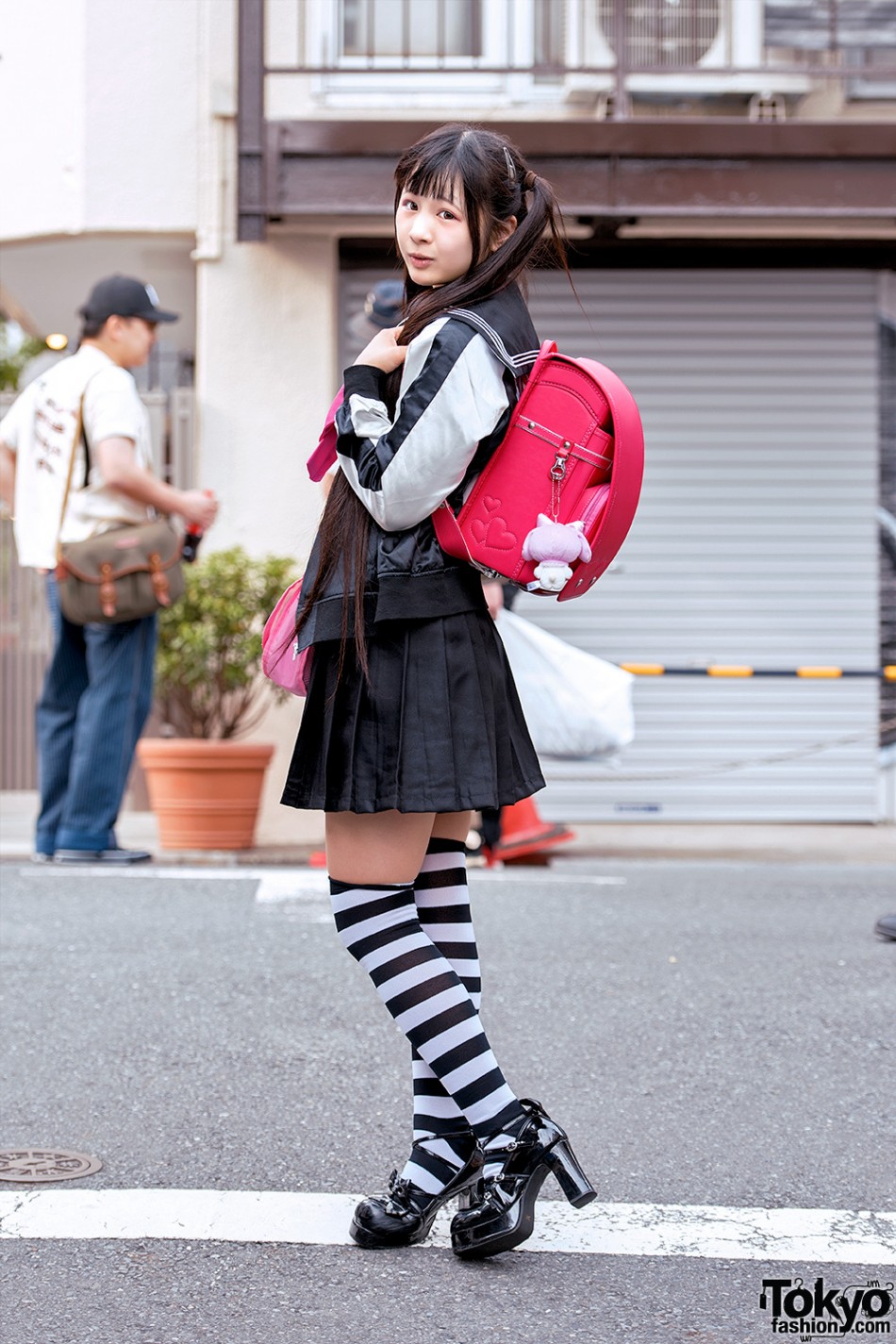 Harajuku Girl in Twintails, Sailor Top, Pleated Skirt, Striped Socks ...